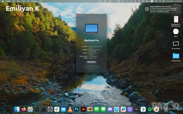 Macbook Pro 13" A2159 (i5 / 8G RAM / 128G), снимка 7 - Лаптопи за работа - 54486555