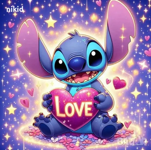 Стич stitch LOVE детски 5D гоблен диамантен картина мозайка за направа по схема с камъчета