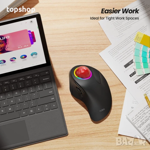 Нова Ергономична тракбол мишка Nulea M505B с RGB подсветка и Bluetooth  , снимка 3 - Клавиатури и мишки - 54082355