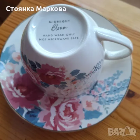 Колекционерски сет за чай - костен порцелан - Англия-"Midnight Bloom'', снимка 4 - Чаши - 55607042