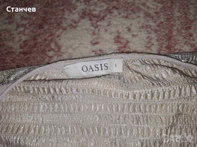 Ефектна бляскава блуза тип „прегърни ме“ OASIS, размер L - Като нова, снимка 3 - Блузи с дълъг ръкав и пуловери - 54935133
