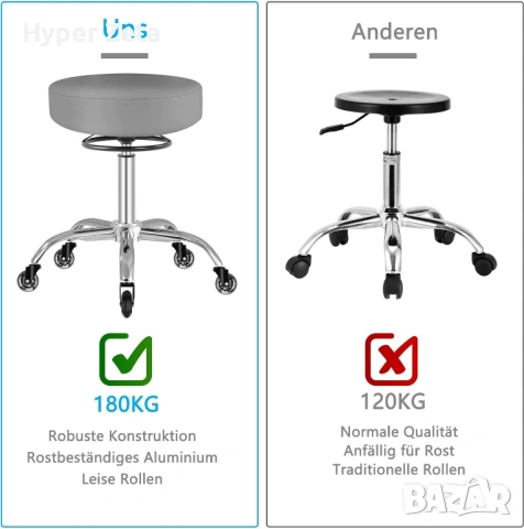 Въртящ се стол с колелца регулируем 180 кг салонен стол, снимка 3 - Столове - 54155573