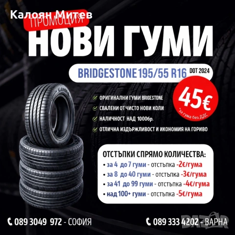 Разпродажба  НОВИ летни гуми Bridgestone Turanza T005  -195/55 R16 87H, снимка 4 - Гуми и джанти - 53859610