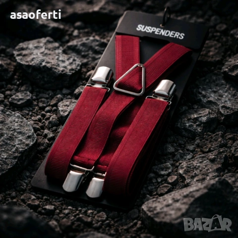 Подсилени тиранти за едри мъже – Цвят бордо – 4 щипки