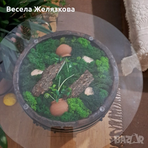 Маса от автентична бъчва с подарък дървен цветарник , снимка 2 - Маси - 54465326
