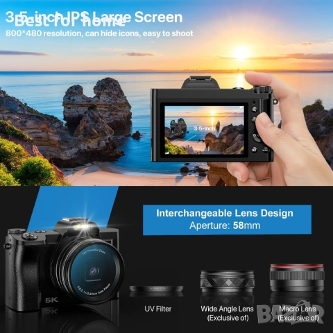 5K цифрова камера, WiFi автофокус, влог камера за YouTube, 48MP камера за фотография и видео, снимка 6 - Камери - 54158666