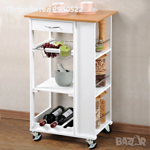 Кухненска количка/масичка с чекмедже и рафтове на колела