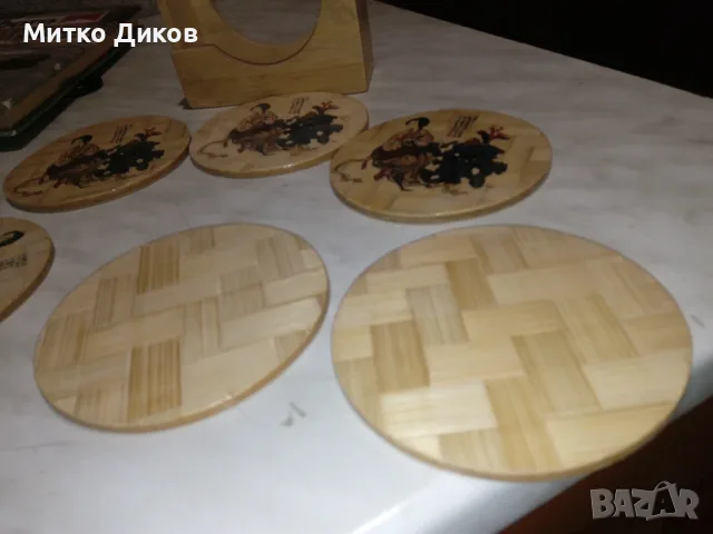 Бамбукови 6 броя комплект подложки с поставка маркови нови, снимка 4 - Декорация за дома - 55571819