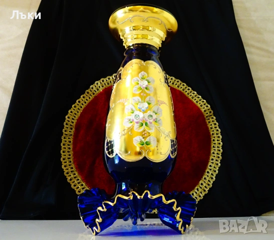 Кристална ваза Bohemia,злато,кобалт,етикет. , снимка 11 - Вази - 55192445