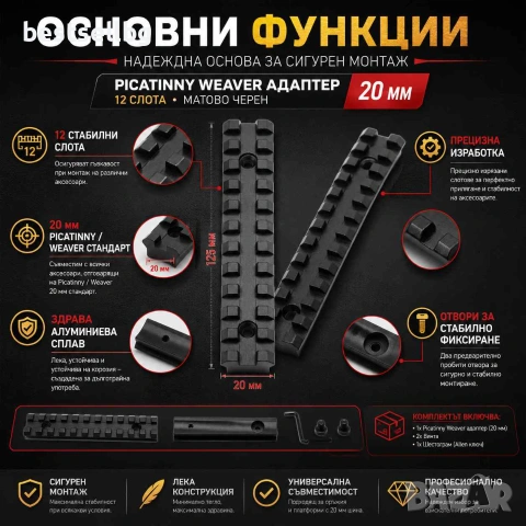 Стойка уивър база пикатини лястовича опашка за гладкоцевна пушка шина, снимка 2 - Оборудване и аксесоари за оръжия - 35888118