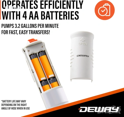 Помпа за прехвърляне на гориво DeWay с батерии и дюза с автоматично спиране, снимка 7 - Други инструменти - 54049135