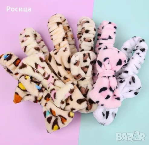 Комплект от 12 броя спа ленти за коса плюшени., снимка 6 - Аксесоари за коса - 55099461