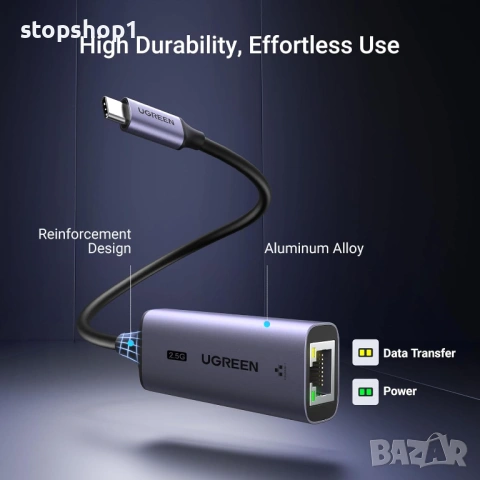 UGREEN USB C към Ethernet адаптер 2.5G, Ethernet адаптер за лаптоп, алуминий, тип C (съвместим с Thu, снимка 3 - Оригинални зарядни - 54227975