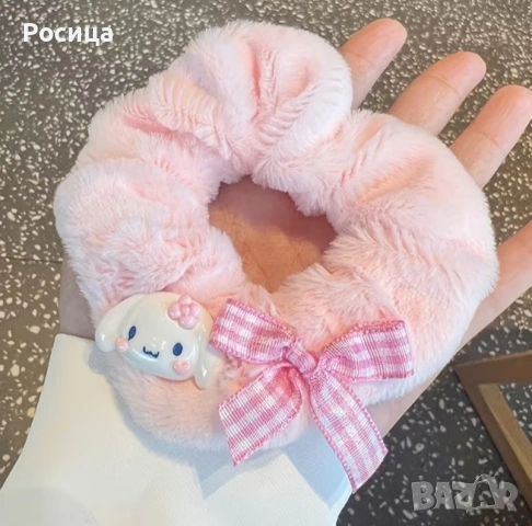Комплект от 5 броя плюшени ластици за коса скрънчове, снимка 2 - Шноли, диадеми, ленти - 55086671