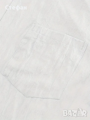 Мъжка, бяла, ленена, лятна риза, размер XL, къс ръкав, снимка 4 - Ризи - 55230961