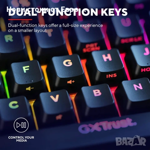 Trust Gaming GXT 867 Acira 60% механична клавиатура, UK Layout, RGB, снимка 7 - Клавиатури и мишки - 54012826
