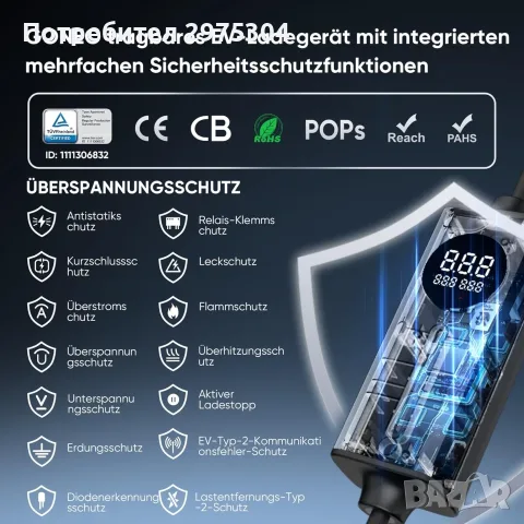 Заряден кабел GONEO тип 2 Schuko 3.68kW 16A 5M за електрически автомобили и Plug-in хибриди , снимка 2 - Аксесоари и консумативи - 55364924