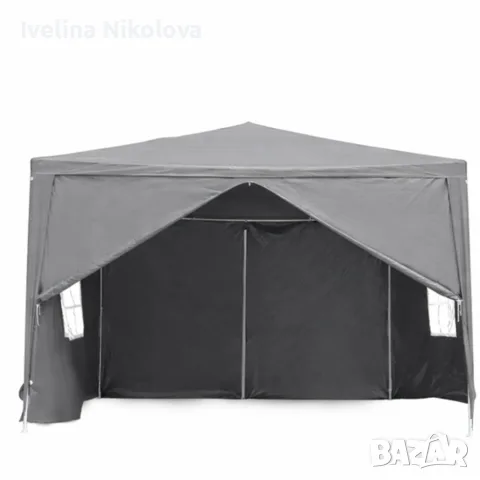 Градински PVC Павилион 3x3 м Сив – Водоустойчива Шатра с Прозорци и Странични Стени, снимка 2 - Градински мебели, декорация  - 55405830
