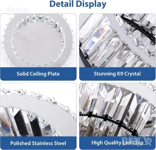 Плафон/полилей LED с кристален ефект, 24W, за таван (30 см), 6500к, снимка 3 - Лампи за таван - 55516852