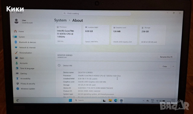 Лаптоп Lenovo ThinkPad L390 | I5 8265U | 8 GB RAM | 256 SSD, снимка 6 - Лаптопи за работа - 54804335