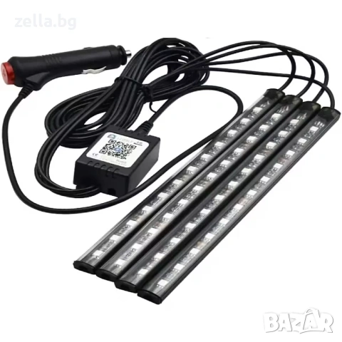 Комплект RGB амбиентно осветление за кола – 4 LED ленти по 22 см, звуков сензор, IP65 10265, снимка 10 - Аксесоари и консумативи - 54662084