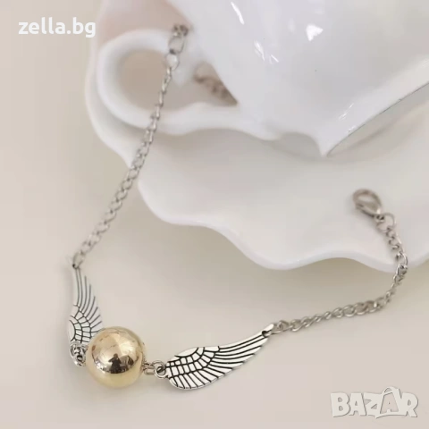 Гривна Harry Potter Golden Snitch & Deathly Hallows – Златиста/Сребриста, Метална сплав, 23 см 10122, снимка 6 - Гривни - 54658626