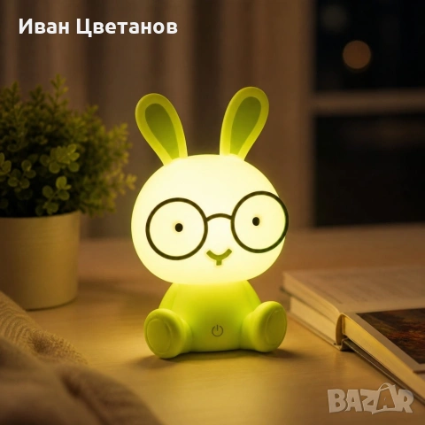 Детска нощна LED лампа Зайче – 23 см, 3 степени на яркост, USB захранване, снимка 3 - Други - 54756155