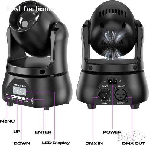 U`King 40W LED движеща се глава, RGBW лъчево осветление, сценични светлини с DMX звуково активиран , снимка 6 - Лед осветление - 54903449