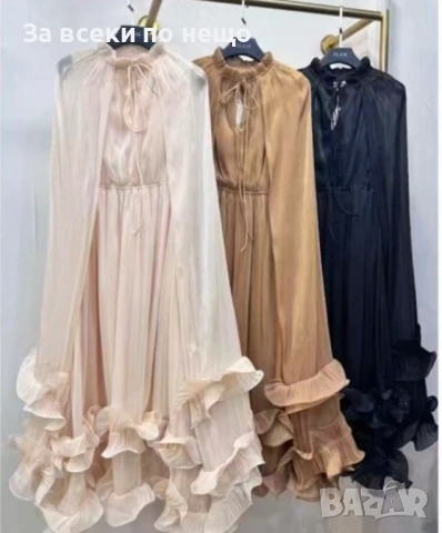 Дамска Луксозна Елегантна Вечерна Рокля С Шлейф И Волани - Екрю, Кафява, Черна Код Roni22, снимка 3 - Рокли - 54008246