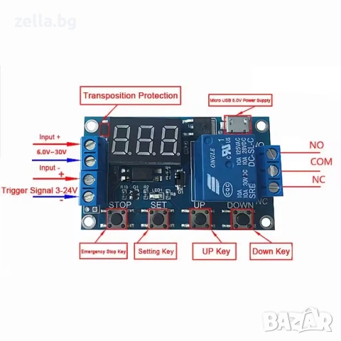 Програмируем релеен таймерен модул с дисплей 6-30V | 0.1s–999min | 4 режима P1-P4 Arduino DIY 10454, снимка 4 - Друга електроника - 54703362