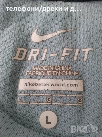 Сива тениска Nike DRI-FIT (L), снимка 3 - Спортни дрехи, екипи - 54768915