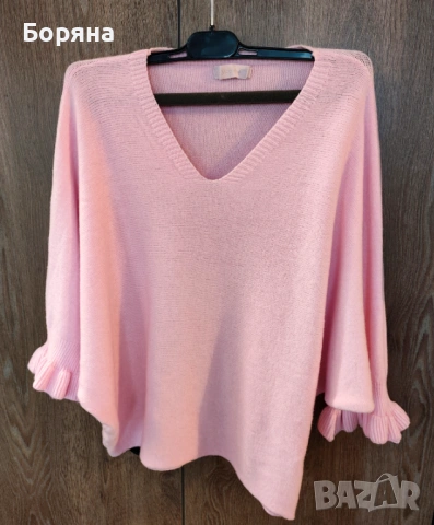 Moondust розов пролетен пуловер с къдричка, снимка 5 - Блузи с дълъг ръкав и пуловери - 54080160