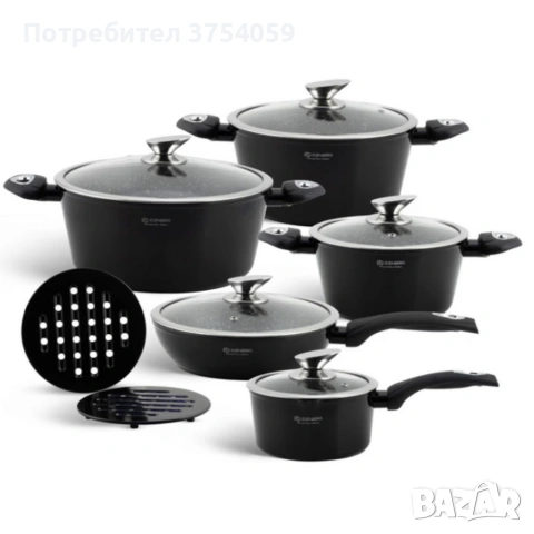 Комплект от 12 части - тенджери, тиган и подложки Edenberg EB-5613, снимка 4 - Съдове за готвене - 55178893