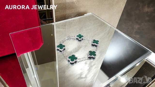 Van Cleef & Arpels VCA 5 Motifs Silver Green Malachite Vintage Alhambra Дамска Гривна, снимка 2 - Гривни - 54312827