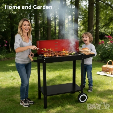 Градинско барбекю на колела, емайлирана стомана, 4 степени + Подарък 3 прибора, снимка 3 - Барбекюта - 54027802