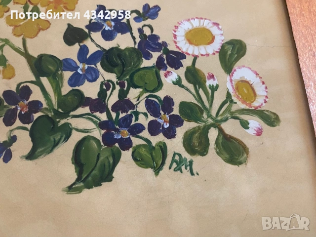Винтидж декоративна керамична плочка в дървена рамка – Германия, 1970-те г., снимка 2 - Антикварни и старинни предмети - 54652413