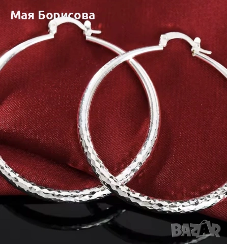 Сребърни обеци - халки, снимка 3 - Обеци - 55062029