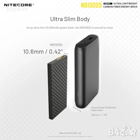Nitecore NB10000 Gen II (Gen 2) - Ултратънка външна батерия, 10000 mAh QC бързо зареждане, снимка 3 - Друга електроника - 54811850