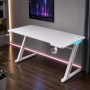 Геймърско бюро 140 см с RGB LED осветление, поставка за чаша и държач за слушалки – Бяло, снимка 1