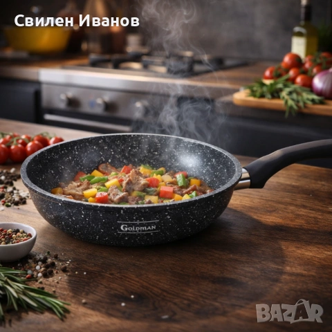 Уок тиган Goldmann GM 1302-26, 26x7см., Алуминий, Мраморно покритие, снимка 5 - Съдове за готвене - 54531566