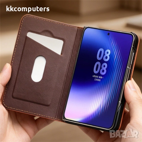 Кожен Калъф за Huawei Pura X Max QIALINO с Визитник, Стойка и Протектор – 2 цвята, снимка 3 - Калъфи, кейсове - 54640931