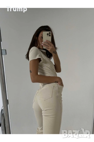Секси Дънков гащеризон с къс ръкав в цвят Off-White -, снимка 5 - Гащеризони - 54753340