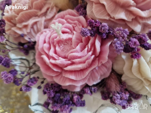Луксозен букет от соеви свещи 🌸 Нежност 🌸, снимка 5 - Ръчно изработени сувенири - 55075872