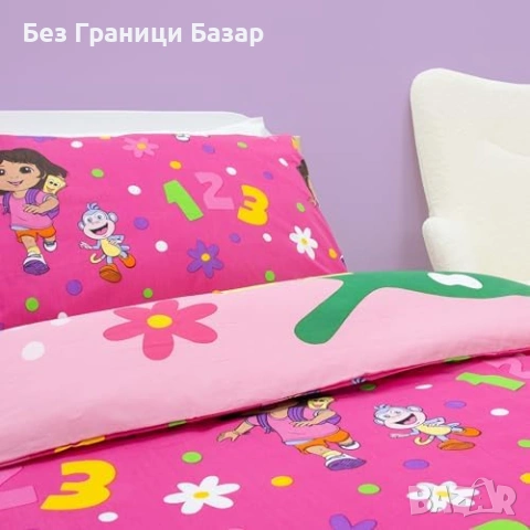 Нов детски Dora The Explorer двулицев спален комплект за единично легло Спално бельо Чаршаф, снимка 7 - Спално бельо - 54566383