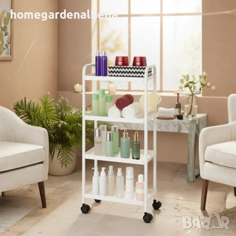 Компактна количка-етажерка за баня и кухня с колела – многофункционална, снимка 5 - Етажерки - 54166640