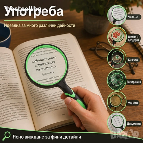 Професионална увеличителна джобна ръчна лупа голямо увеличение 10x четене злато книги телефон деца, снимка 3 - Други инструменти - 25399603