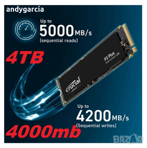 4TB SSD NVMe Crucial P3 Plus 3D NAND 4000GB M.2 2280 PCIe 4.0 disk CT4000P3PSSD8 чисто нов диск Gen 