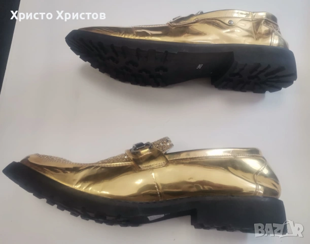 Мъжки златисти обувки ✔️ Размер 42, снимка 5 - Официални обувки - 54028004