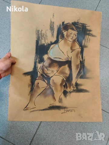Автентична творба на известния български художник Евстати Маринов., снимка 3 - Антикварни и старинни предмети - 54549703