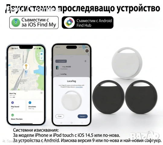 Нов Двусистемен Тракер (1 бр. в пакет) - Съвместим с iPhone (iOS) и Android 